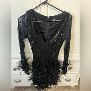 Windsor Black Sequin and Feather Dress XS